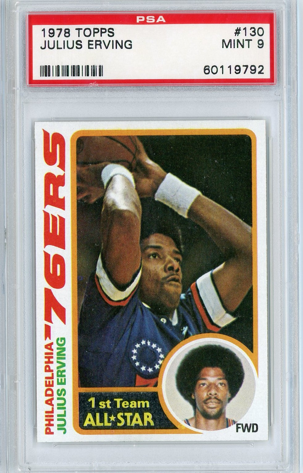 Graded 1978 Topps Julius Erving #130 Basketball Card PSA 9 Mint