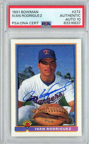 Graded 1991 Bowman Ivan Pudge Rodriguez #272 Rookie RC Baseball Card PSA 10 Auto Grade Gem Mint