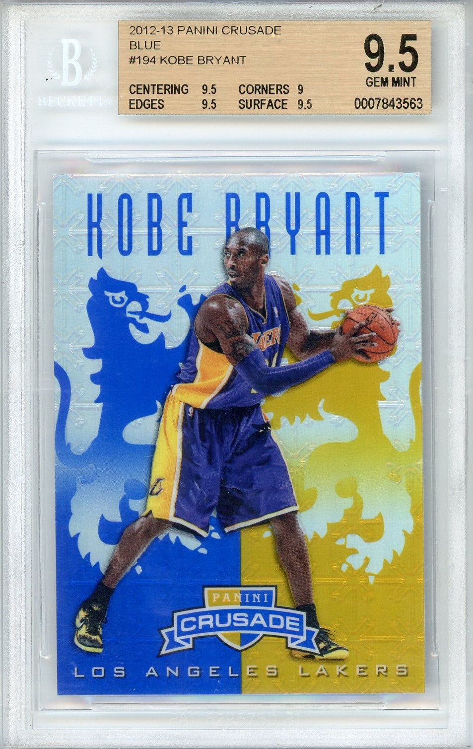 Graded 2012 Panini Crusade Kobe Bryant #194 Blue Basketball Card BGS 9.5 Gem Mint