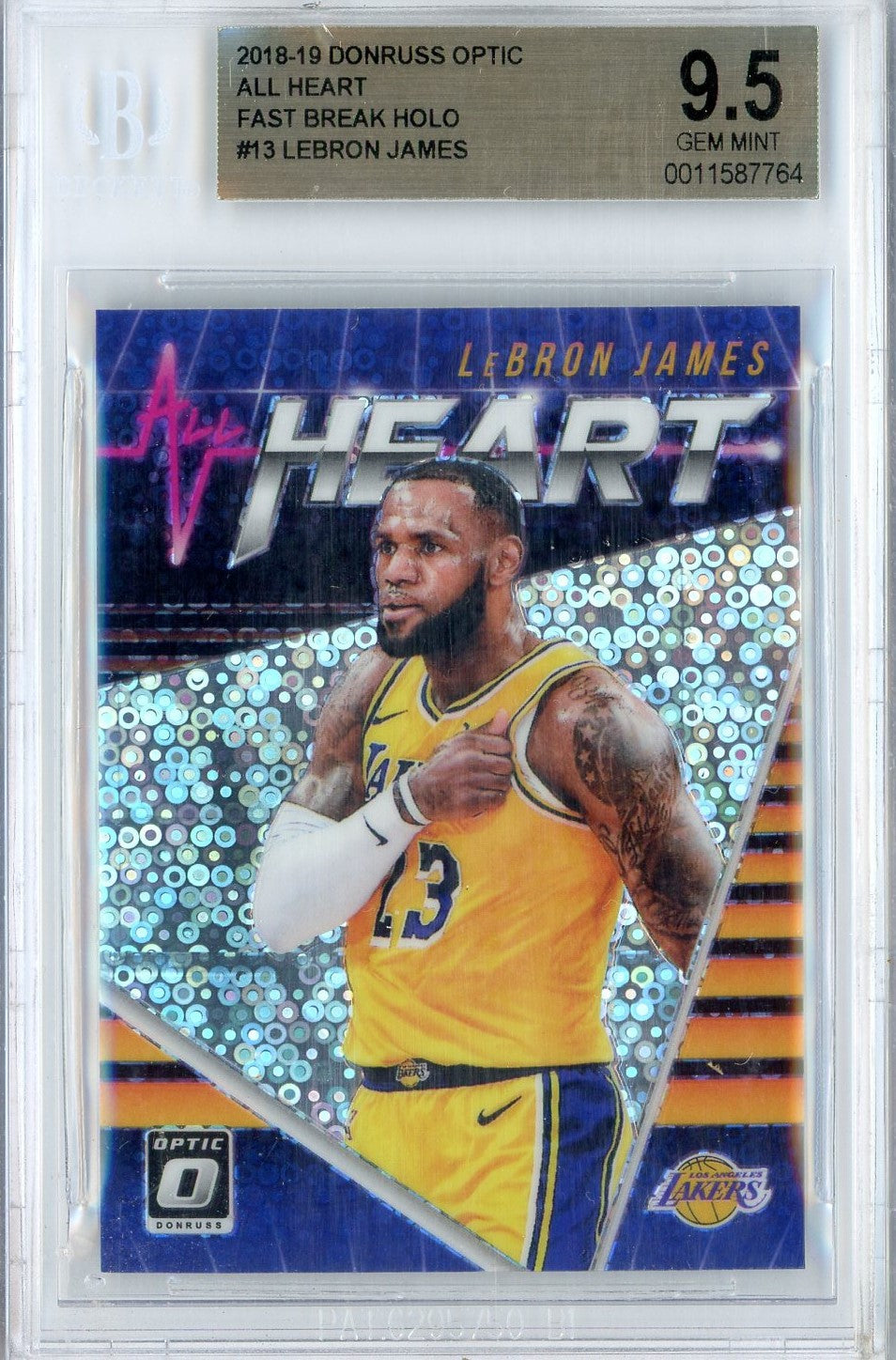 Graded 2018 Donruss Optic All Heart LeBron James #13 Fast Break Holo Basketball Card BGS 9.5 Gem Mint