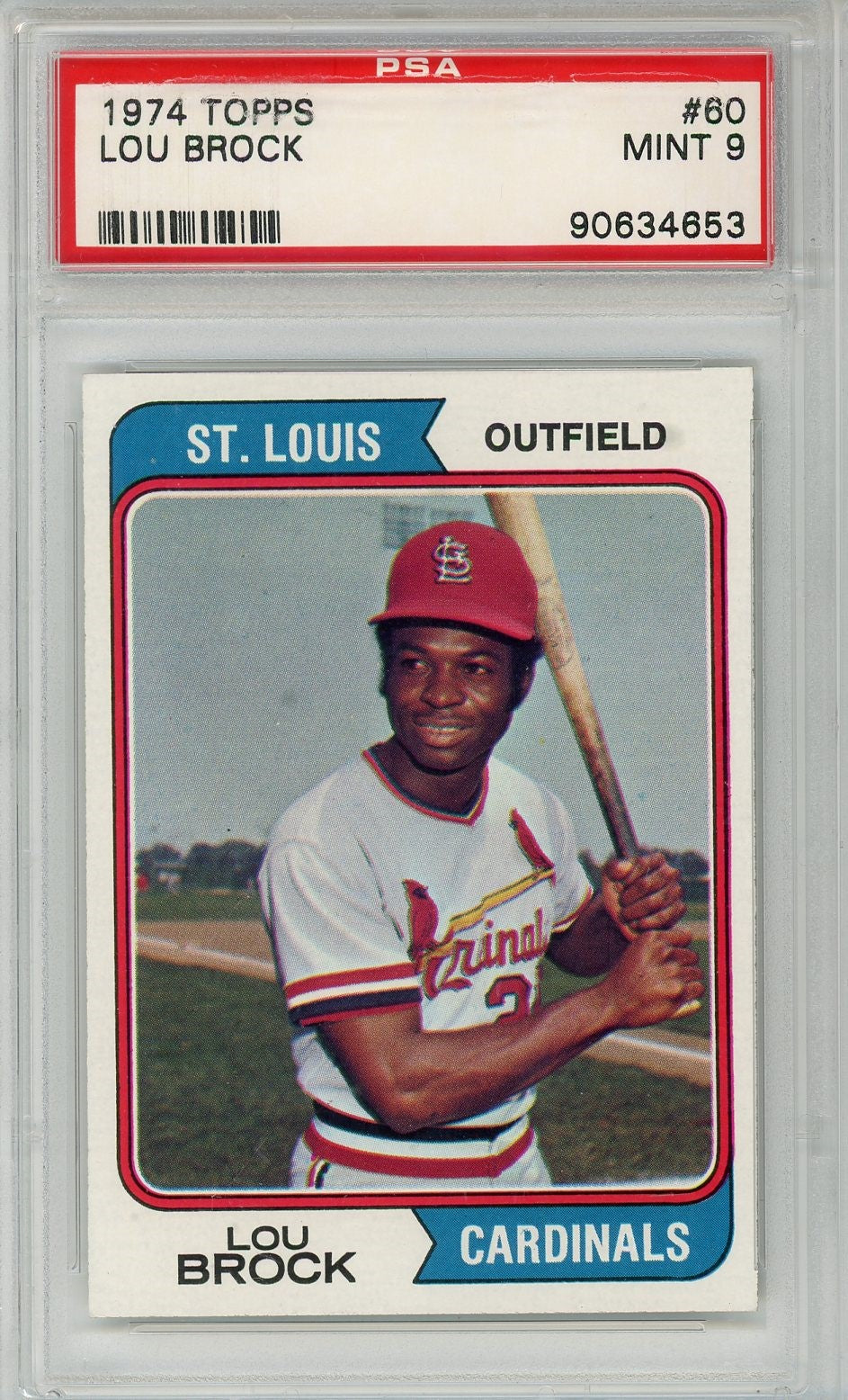 Graded 1974 Topps Lou Brock #60 Baseball Card PSA 9 Mint