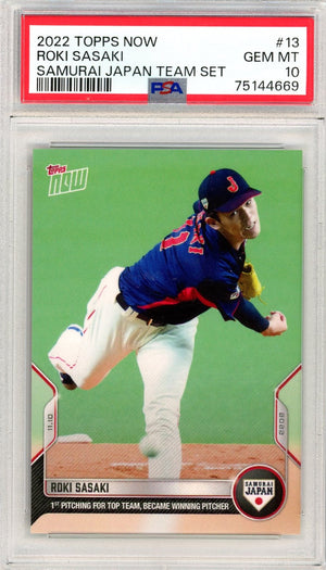 Graded 2022 Topps Now Roki Sasaki #13 Samurai Japan Team Set Rookie RC Baseball Card PSA 10 Gem Mint