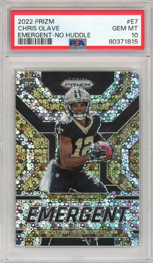 Graded 2022 Panini Prizm Chris Olave #E7 Emergent No Huddle Rookie RC Football Card PSA 10 Gem Mint