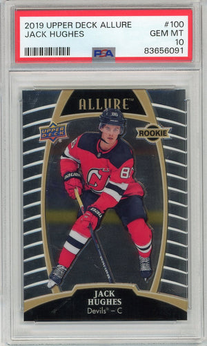 Graded 2019 Upper Deck Allure Jack Hughes #100 Rookie RC Hockey Card PSA 10 Gem Mint