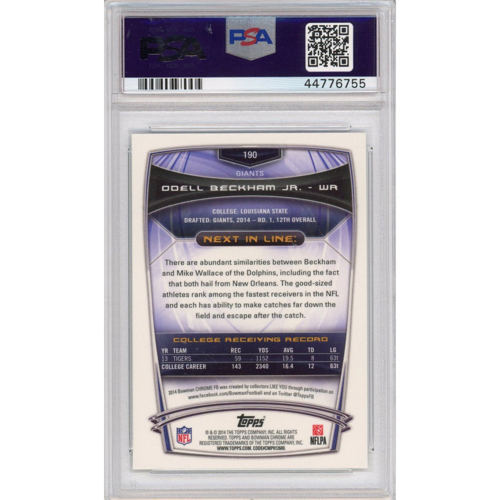 Graded 2014 Bowman Chrome Odell Beckham Jr. #190 Facing Side Rookie RC Football Card PSA 10 Gem Mint