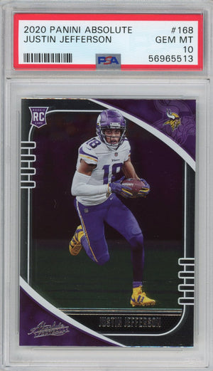 Graded 2020 Panini Absolute Justin Jefferson #168 Rookie RC Football Card PSA 10 Gem Mint