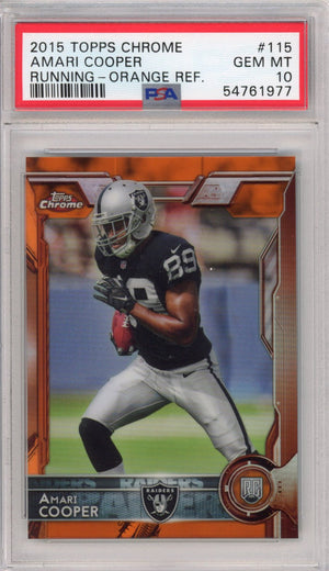 Graded 2015 Topps Chrome Amari Cooper #115 Running Orange Refractor Rookie RC Football Card PSA 10 Gem Mint