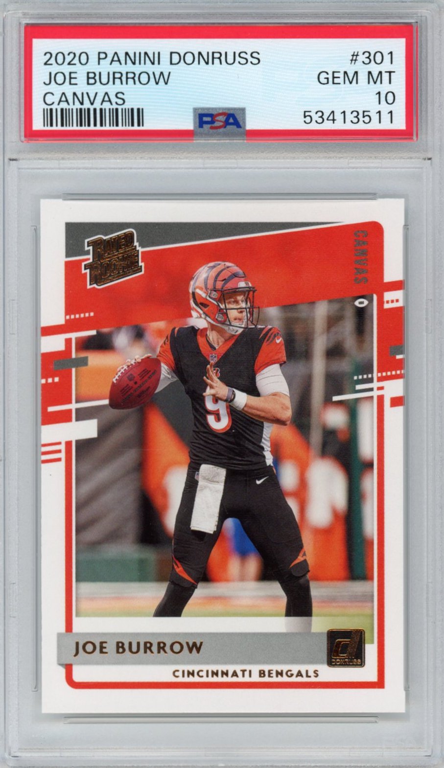 Graded 2020 Panini Donruss Joe Burrow #301 Canvas Rookie RC Football Card PSA 10 Gem Mint