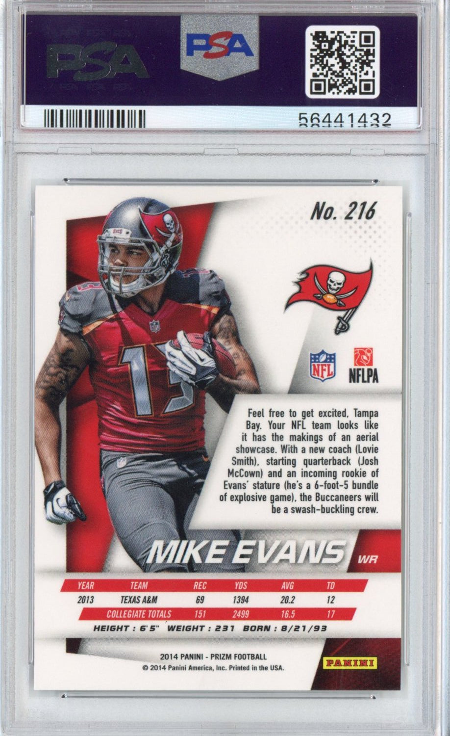 Graded 2014 Panini Prizm Mike Evans #216 Ball in Left Hand Rookie RC Football Card PSA 10 Gem Mint