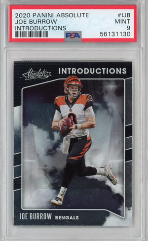 Graded 2020 Panini Absolute Joe Burrow #IJB Introductions Rookie RC Football Card PSA 9 Mint