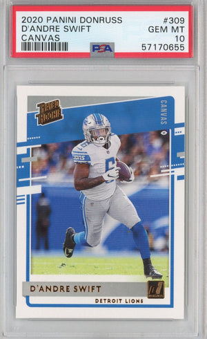 Graded 2020 Panini Donruss D'Andre Swift #309 Canvas Rookie RC Football Card PSA 10 Gem Mint