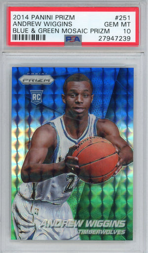 Graded 2014-15 Panini Prizm Andrew Wiggins #251 Blue/Green Mosaic Rookie RC Basketball Card PSA 10 Gem Mint