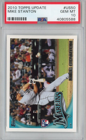 Graded 2010 Topps Update Mike Giancarlo Stanton #US50 Rookie RC Baseball Card PSA 10 Gem Mint