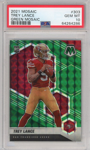 Graded 2021 Panini Mosaic Trey Lance #303 Green Rookie RC Football Card PSA 10 Gem Mint