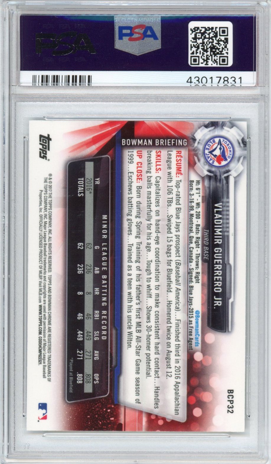 Graded 2017 Bowman Chrome Prospects Vladimir Vlad Guerrero Jr. #BCP32 Rookie RC Baseball Card PSA 10 Gem Mint