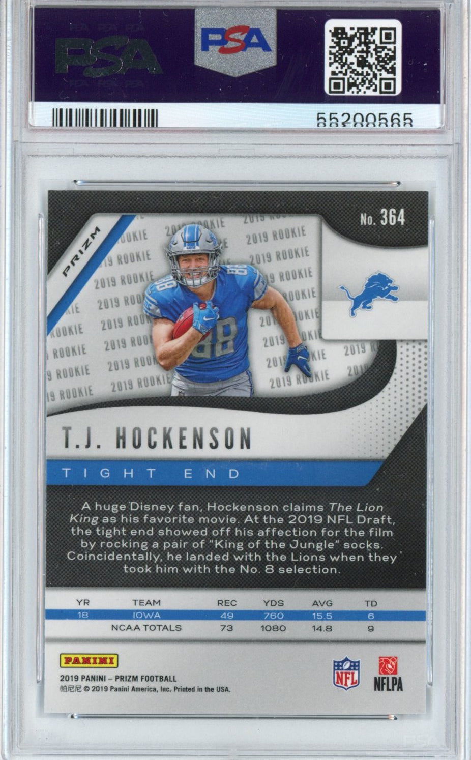 Graded 2019 Panini Prizm TJ T.J. Hockenson #364 Green Rookie RC Football Card PSA 10 Gem Mint