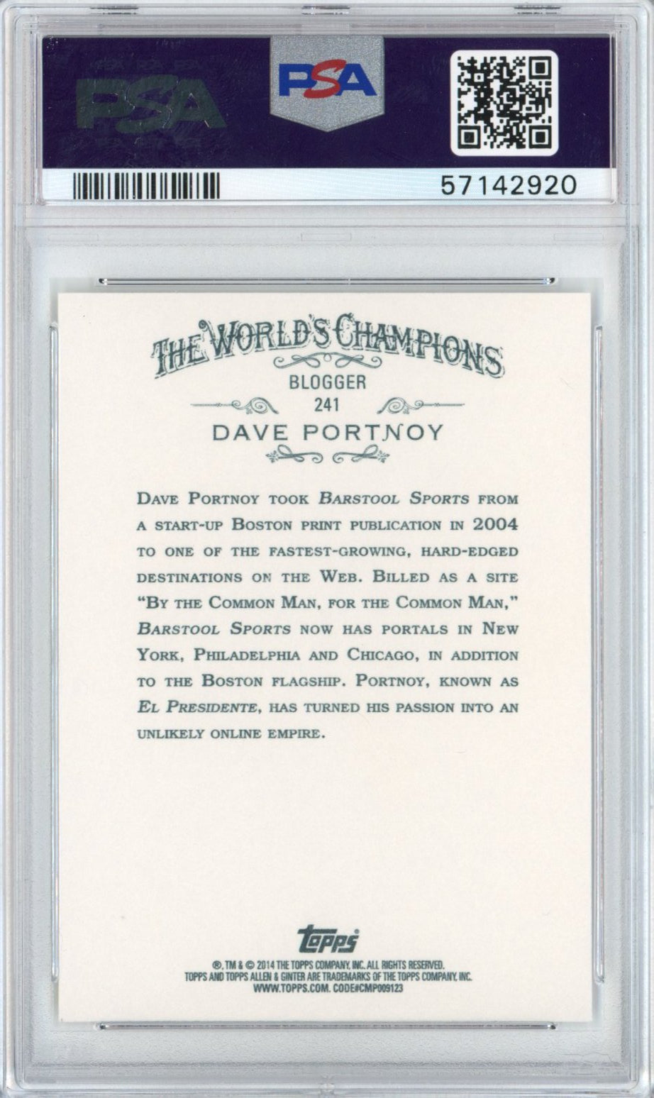 Graded 2014 Topps Allen & Ginter Dave Portnoy #241 Rookie RC Baseball Card PSA 10 Gem Mint