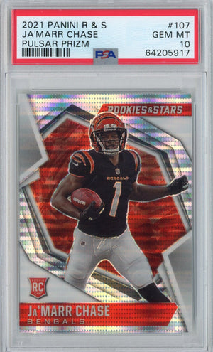 Graded 2021 Panini Rookies & Stars Ja'Marr Chase #107 Pulsar Prizm Rookie RC Football Card PSA 10 Gem Mint