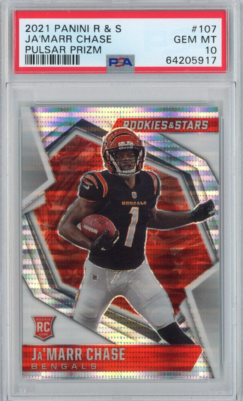 Graded 2021 Panini Rookies & Stars Ja'Marr Chase #107 Pulsar Prizm Rookie RC Football Card PSA 10 Gem Mint