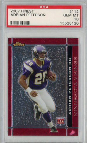 Graded 2007 Topps Finest Adrian Peterson #112 Rookie RC Football Card PSA 10 Gem Mint