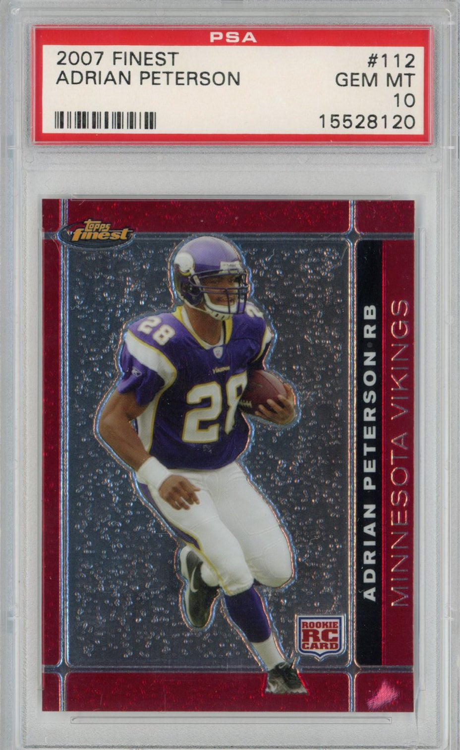 Graded 2007 Topps Finest Adrian Peterson #112 Rookie RC Football Card PSA 10 Gem Mint