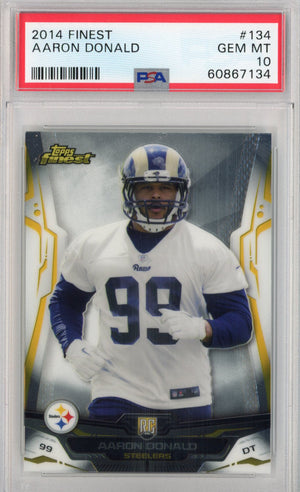 Graded 2014 Topps Finest Aaron Donald #134 Rookie RC Football Card PSA 10 Gem Mint