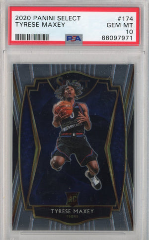 Graded 2020-21 Panini Select Tyrese Maxey #174 Premier Level Rookie RC Basketball Card PSA 10 Gem Mint