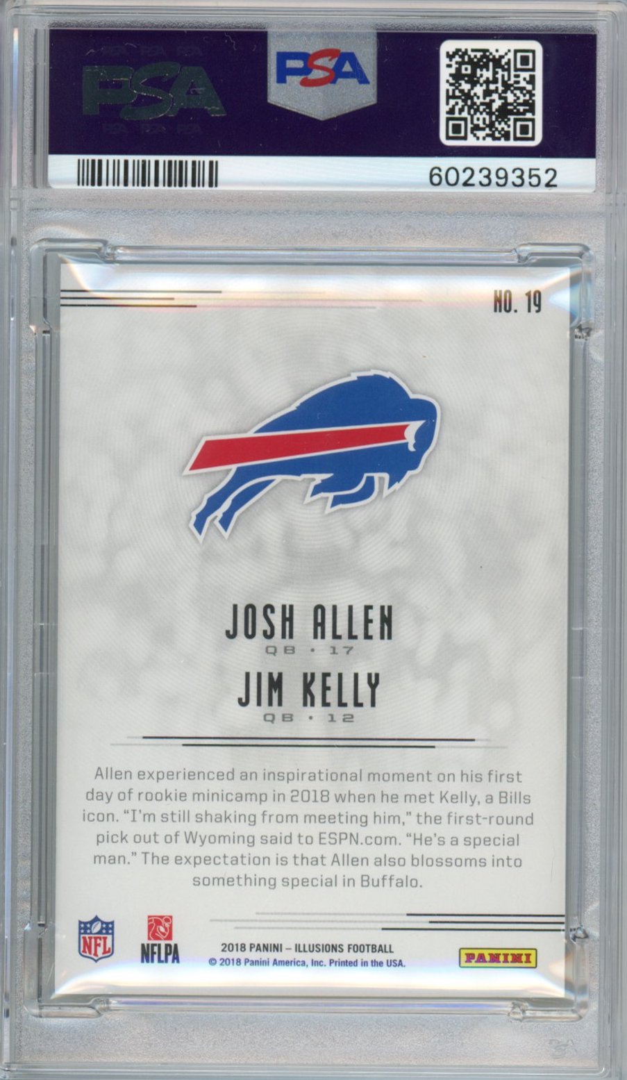Graded 2018 Panini Illusions Josh Allen Jim Kelly #19 Rookie RC Football Card PSA 10 Gem Mint