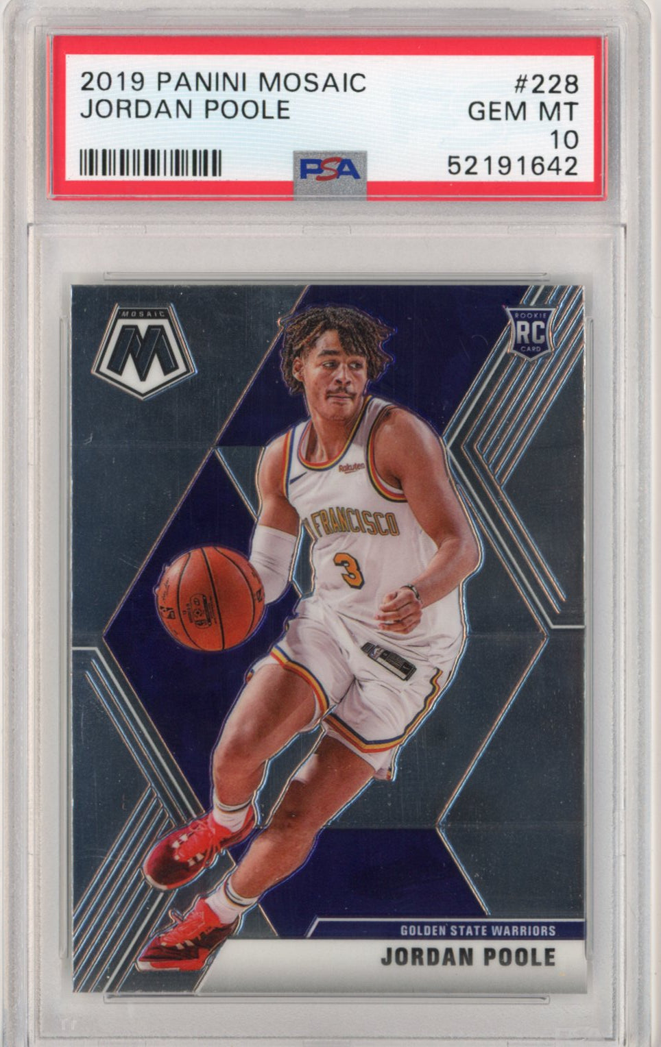 Graded 2019-20 Panini Mosaic Jordan Poole #228 Rookie RC Basketball Card PSA 10 Gem Mint