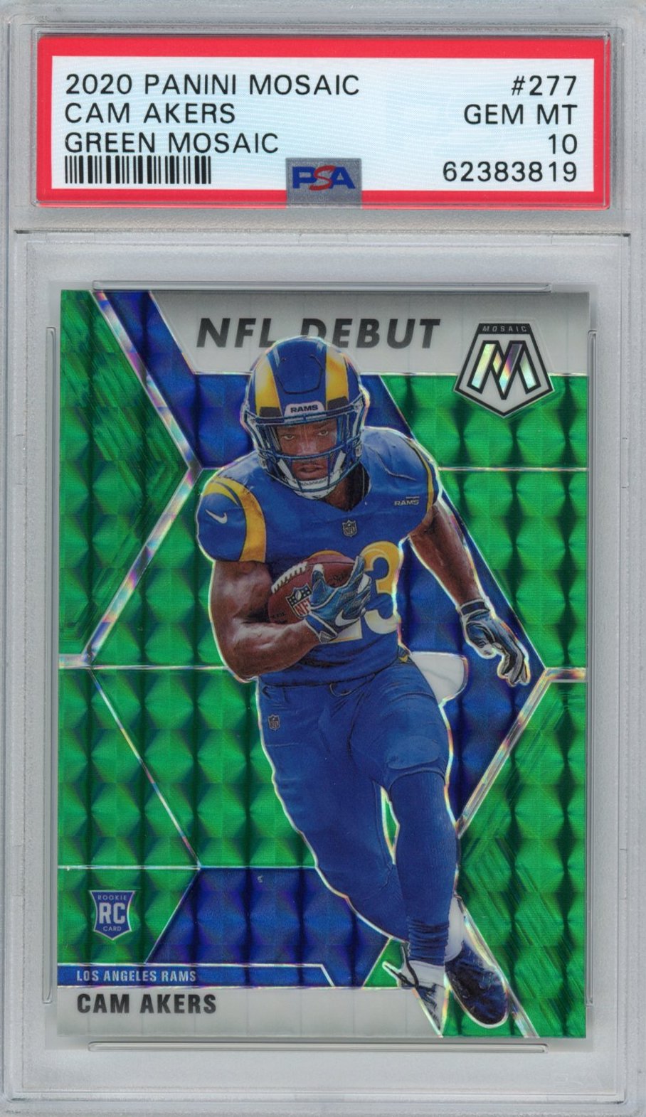 Graded 2020 Panini Mosaic Cam Akers #277 Green Rookie RC Football Card PSA 10 Gem Mint