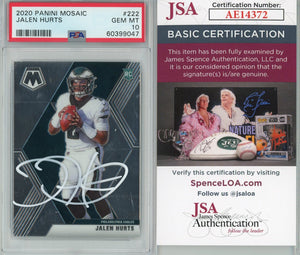 Graded 2020 Panini Mosaic Jalen Hurts #222 AUTO Rookie RC Football Card PSA 10 JSA COA