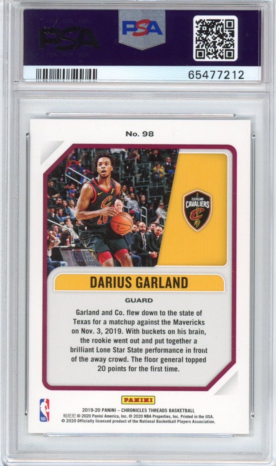 Graded 2019-20 Panini Chronicles Darius Garland #98 Teal Rookie RC Basketball Card PSA 10 Gem Mint