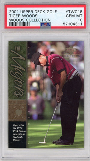 Graded 2001 Upper Deck UD Golf Tiger Woods #TWC18 Collection Rookie RC Golf Card PSA 10 Gem Mint