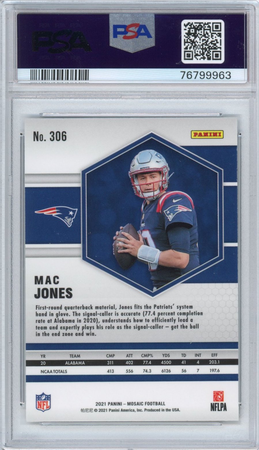 Graded 2021 Panini Mosaic Mac Jones #306 Rookie RC Football Card PSA 10 Gem Mint