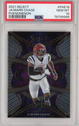 Graded 2021 Panini Select Ja'Marr Chase #PHE18 Phenomenon Rookie RC Football Card PSA 10 Gem Mint