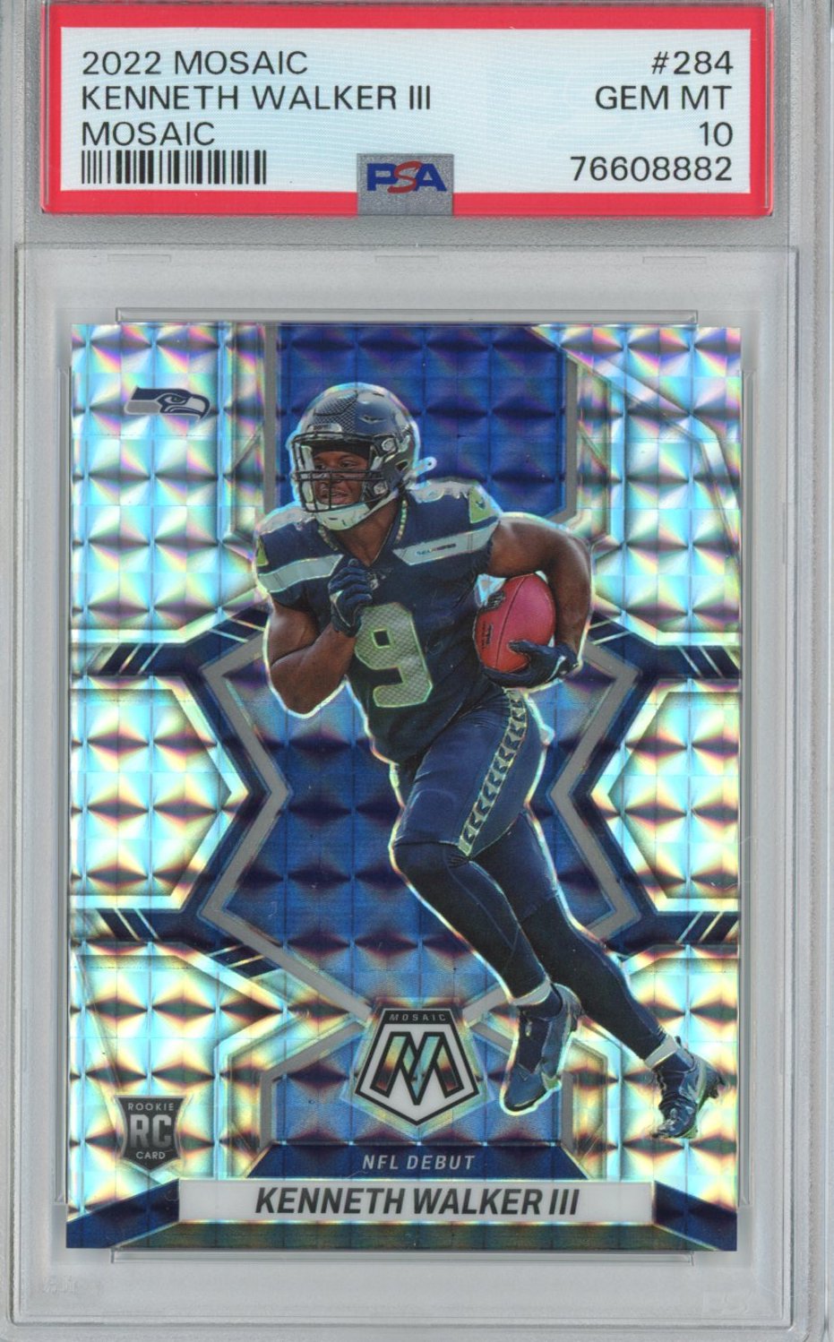 Graded 2022 Panini Mosaic Kenneth Walker III #284 Silver Rookie RC Football Card PSA 10 Gem Mint