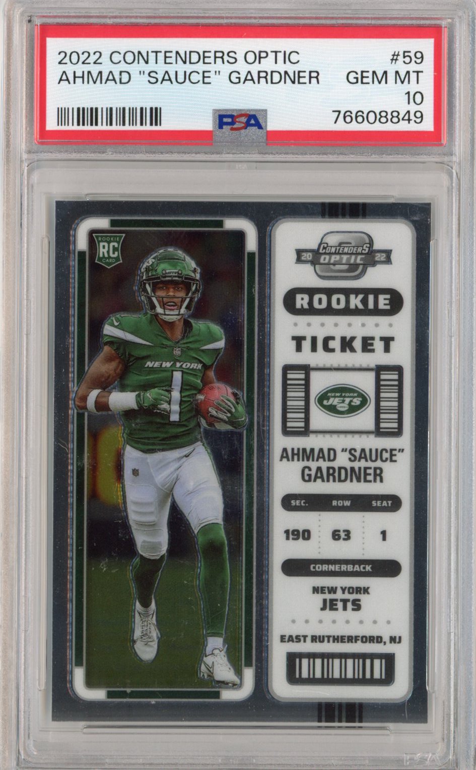 Graded 2022 Panini Contenders Optic Ahmad Sauce Gardner #59 Rookie RC Football Card PSA 10 Gem Mint