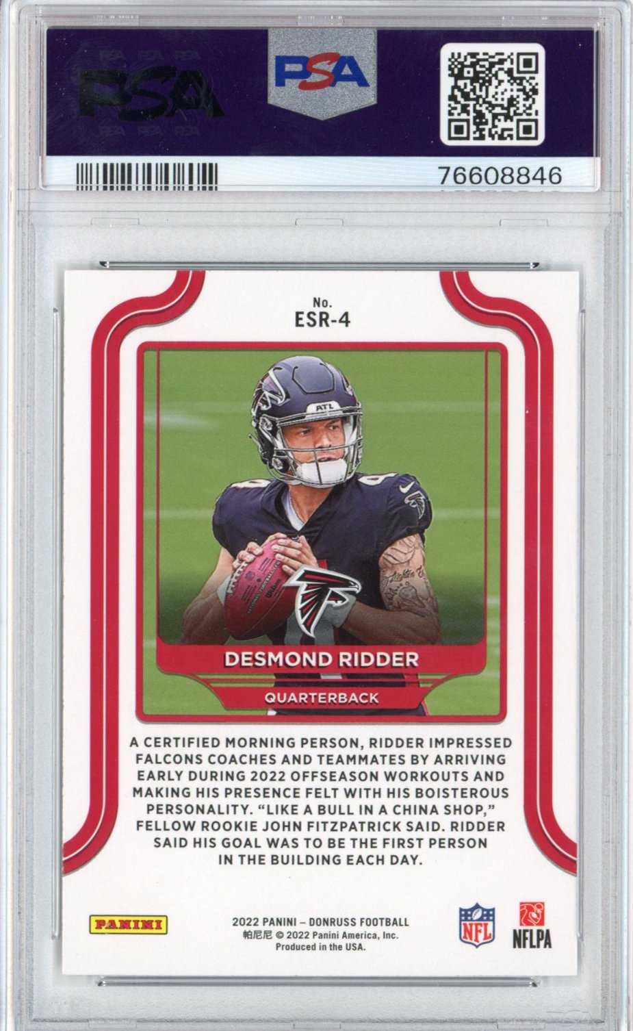 Graded 2022 Panini Donruss Desmond Ridder #ESR4 Elite Series Rookie RC Football Card PSA 10 Gem Mint