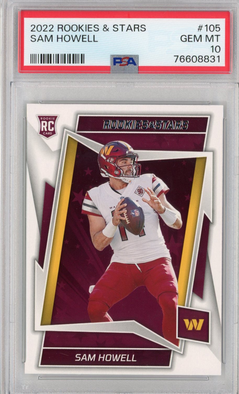 Graded 2022 Rookies & Stars Sam Howell #105 Rookie RC Football Card PSA 10 Gem Mint