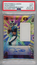 Graded 2020 Panini Illusions Jalen Hurts #107 Memorabilia Jersey Red Rookie RC Football Card PSA 7 Auto 10
