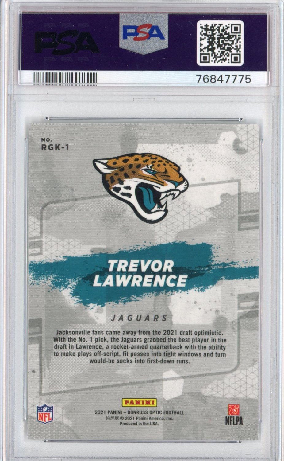 Graded 2021 Panini Donruss Optic Trevor Lawrence #RGK1 Gridiron Kings Rookie RC Football Card PSA 10 Gem Mint