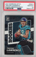 Graded 2021 Panini Donruss Optic Trevor Lawrence #RGK1 Gridiron Kings Rookie RC Football Card PSA 10 Gem Mint