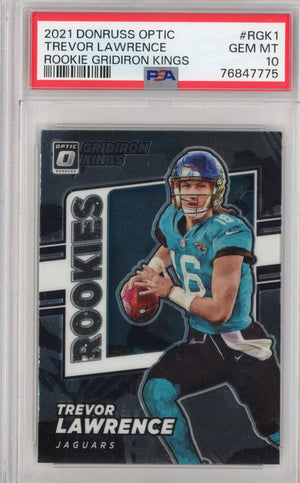 Graded 2021 Panini Donruss Optic Trevor Lawrence #RGK1 Gridiron Kings Rookie RC Football Card PSA 10 Gem Mint