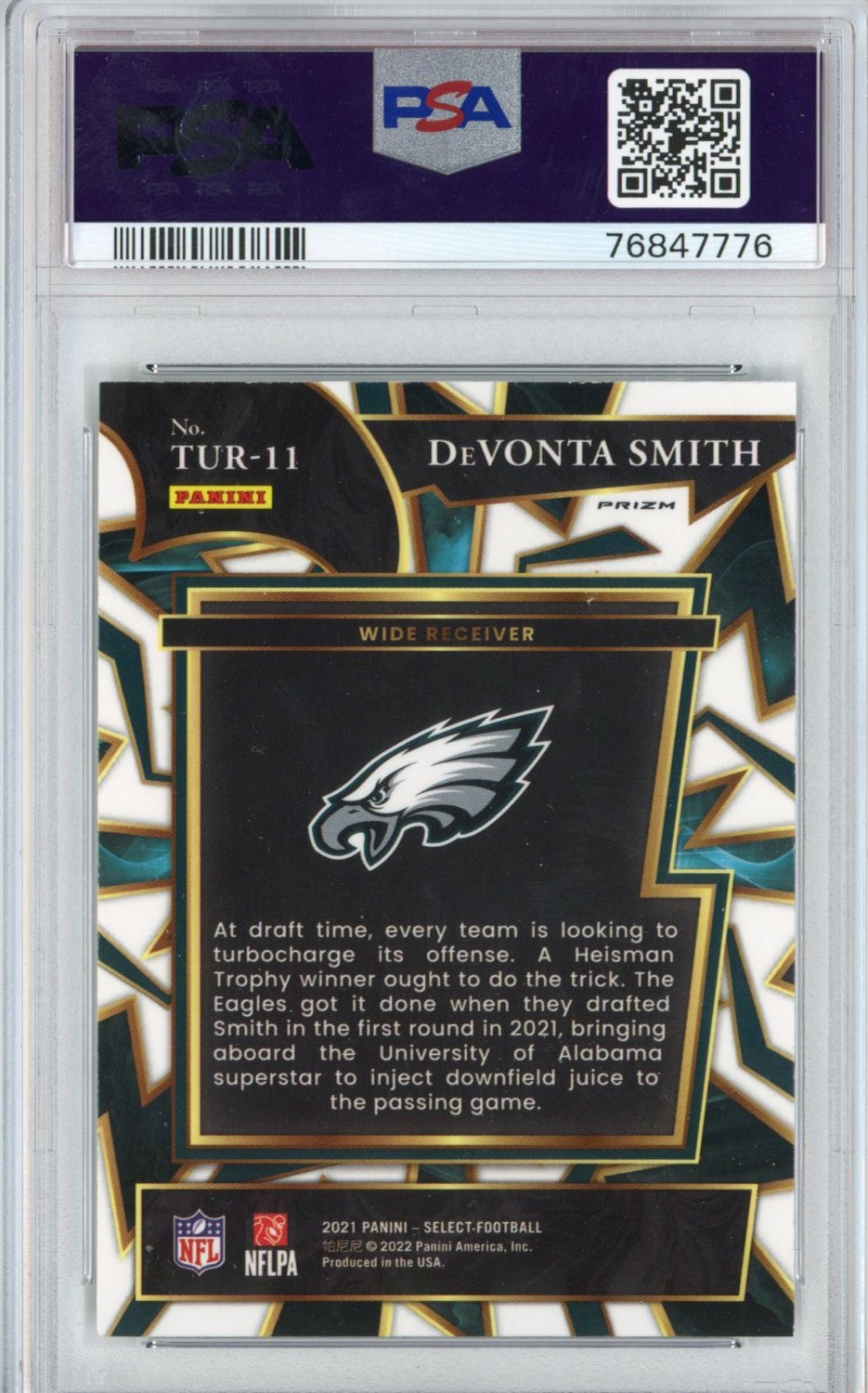Graded 2021 Panini Select Devonta Smith #TUR11 Turbocharged Silver Prizm Rookie RC Football Card PSA 10