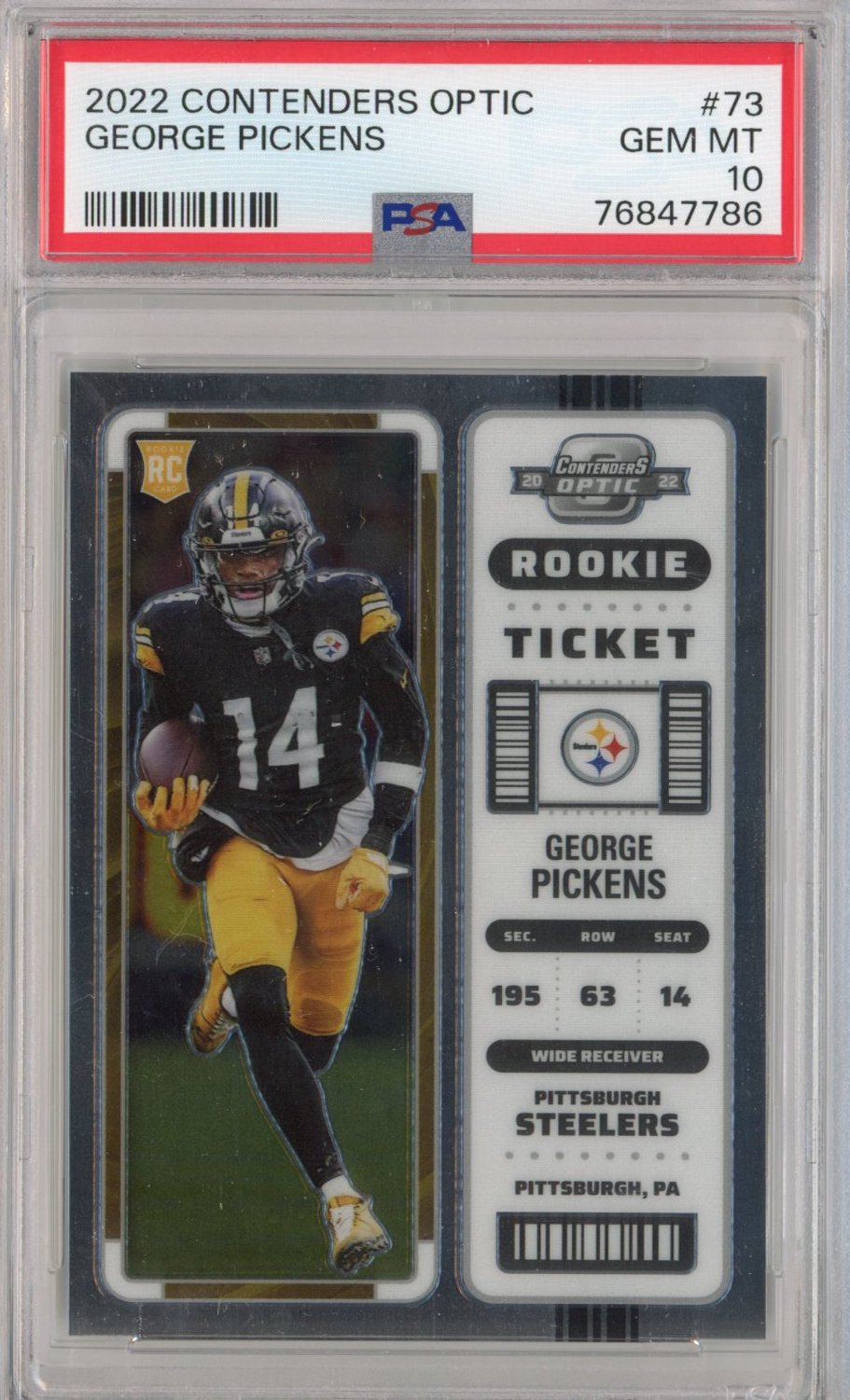 Graded 2022 Panini Contenders Optic George Pickens #73 Rookie RC Football Card PSA 10 Gem Mint