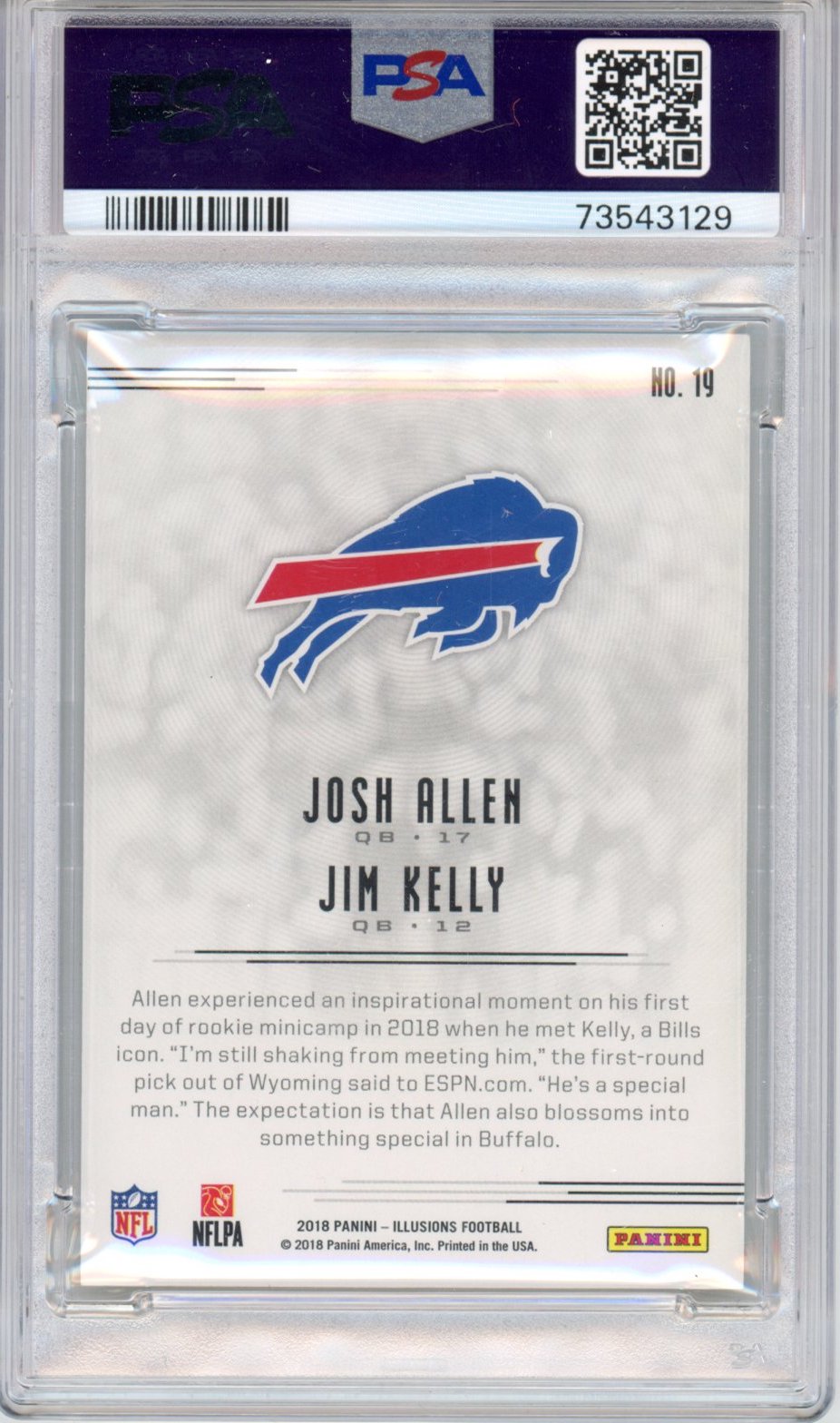 Graded 2018 Panini Illusions Josh Allen Jim Kelly #19 Rookie RC Football Card PSA 10 Gem Mint
