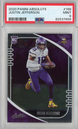 Graded 2020 Panini Absolute Justin Jefferson #168 Rookie RC Football Card PSA 9 Mint