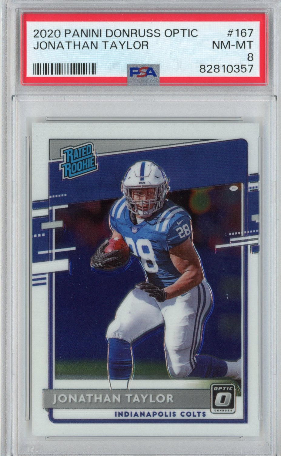 Graded 2020 Panini Donruss Optic Jonathan Taylor #167 Rookie RC Football Card PSA 8 Mint
