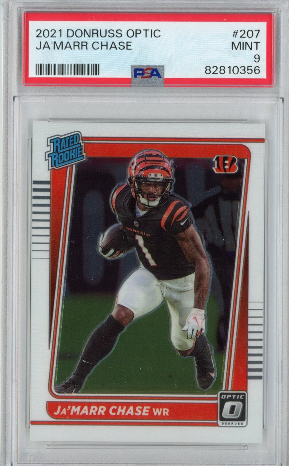 Graded 2021 Panini Donruss Optic Ja'Marr Chase #207 Rookie RC Football Card PSA 9 Mint