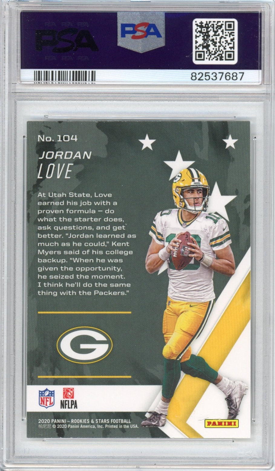 Graded 2020 Panini Rookies & Stars Jordan Love #104 Rookie RC Football Card PSA 9 Mint